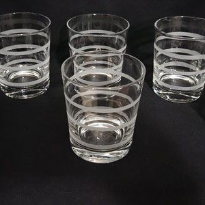 Set of 6 Iridescent Whiskey Scotch Cocktail Glasses Clear w Frosted Rings 10 oz